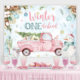 Lofaris Pink Truck Winter Onederland Blue Backdrop For Birthday